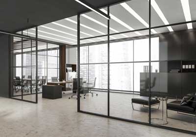 Modern home office with stylish furniture and décor made from clear acrylic sheets
