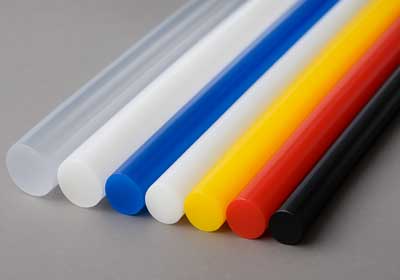 Various plastic rods used in manufacturing projects, ready for prototyping and production